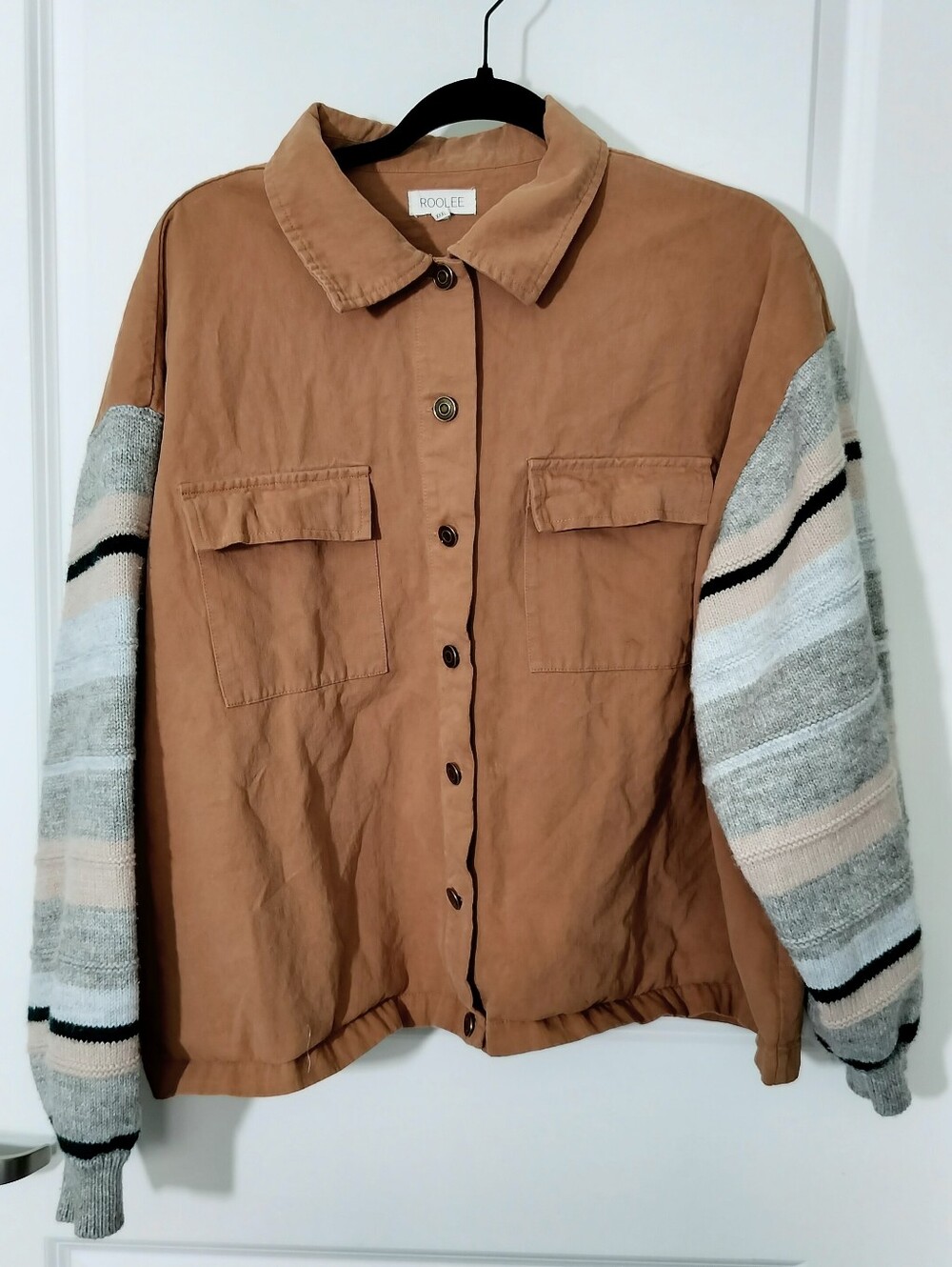 ROOLEE Women's 3X Camel Cotton MixedMedia SweaterSleeves Jacket Cozy Lightweight